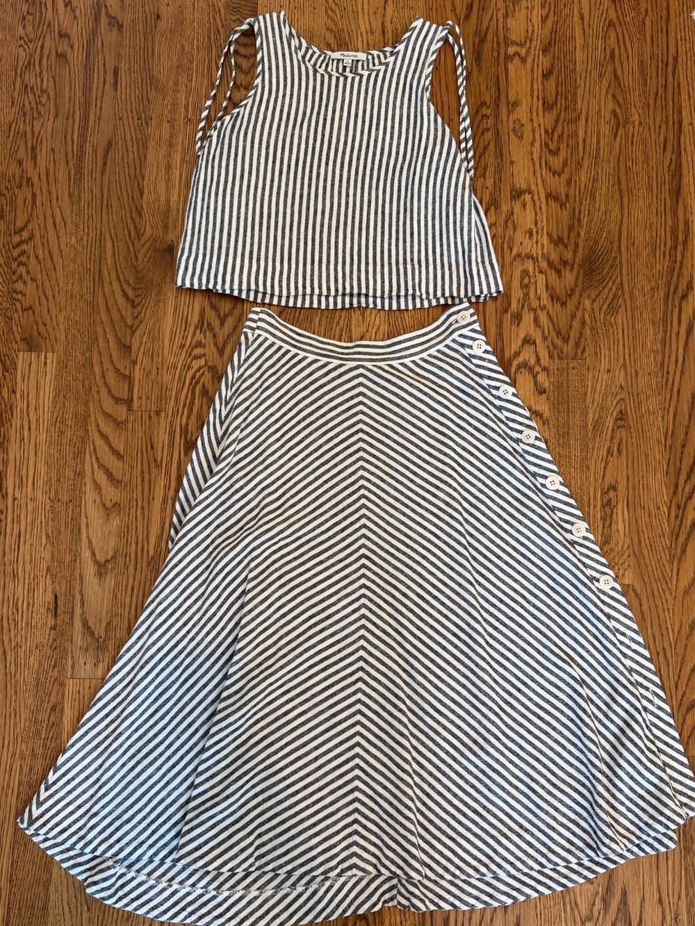 Madewell Black and White Striped Two Piece Set - Skirt and Top